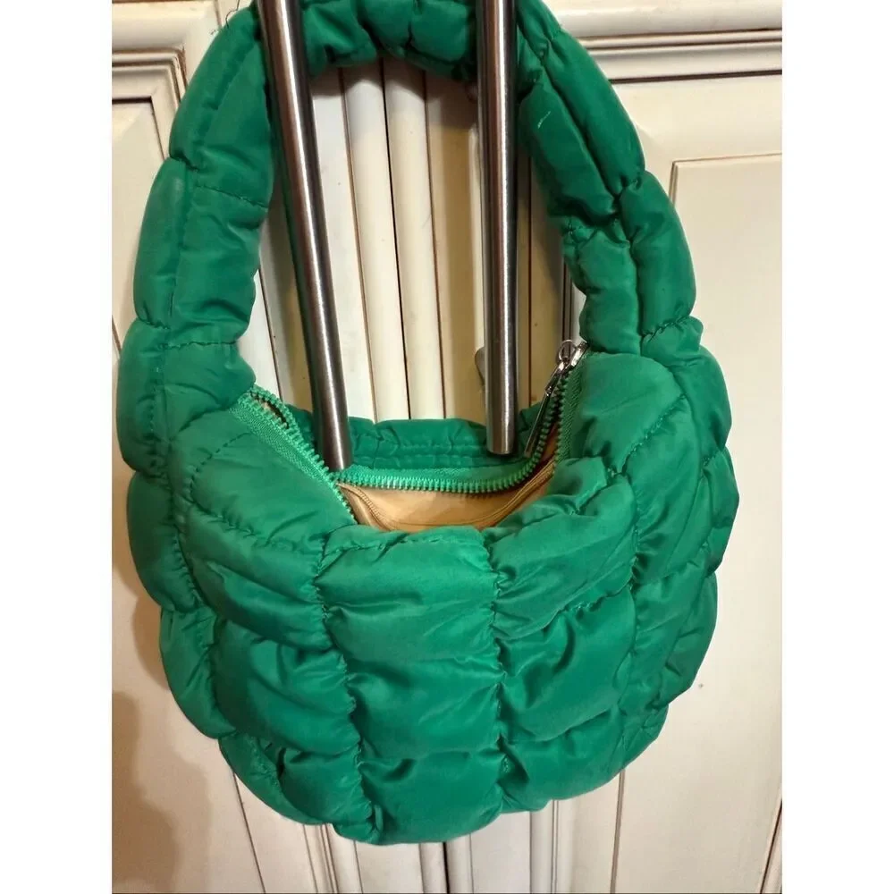 The Unbranded Brand Women's Quilted Puffer Hobo Shoulder Bag Green